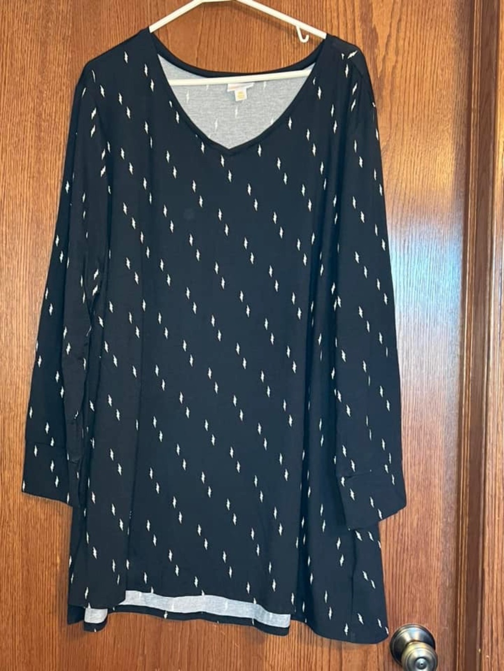 LuLaRoe Black Long Sleeve V-Neck Tunic with White Micro Dash Print